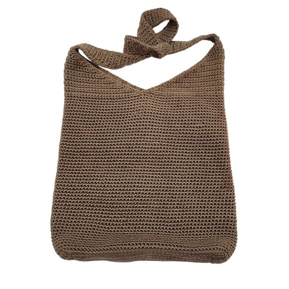 The Sak Handbags - The SAK Crossbody Hobo Bag Taupe Mushroom Crochet Eco Materials 12x10 inches